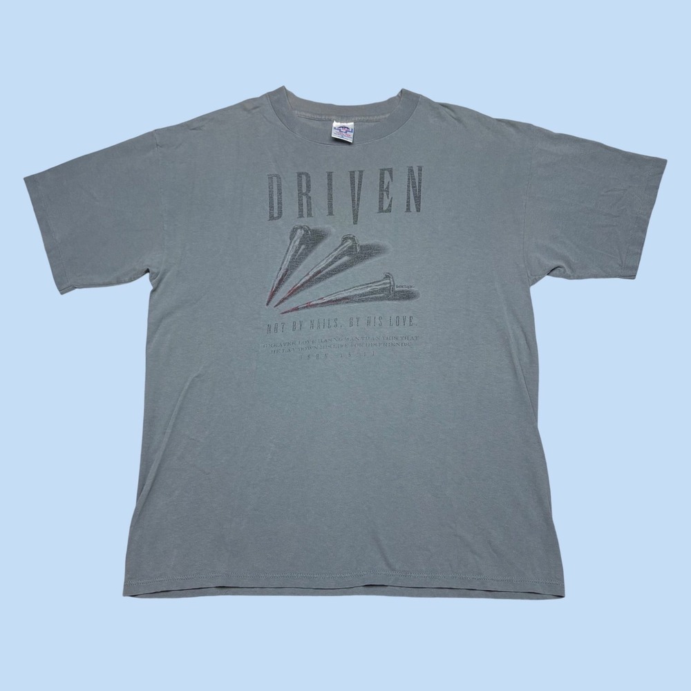 Vintage H.L. Miller Driven Christian T Shirt XL Blue Gray John 15:13 Made in USA